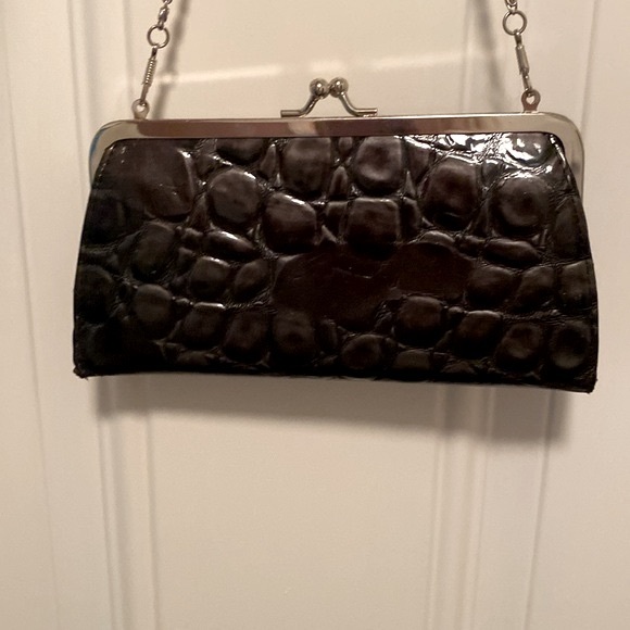 Handbags - Alligator or Crocodile Print Grey Faux Leather Clutch Purse